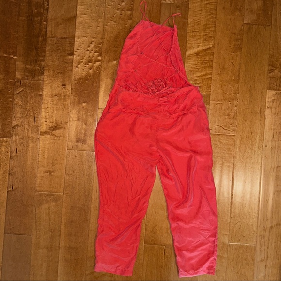 Free People RARE Open Back Backless Silk Jumpsuit Capri Length Tie Back Peach - Picture 6 of 14